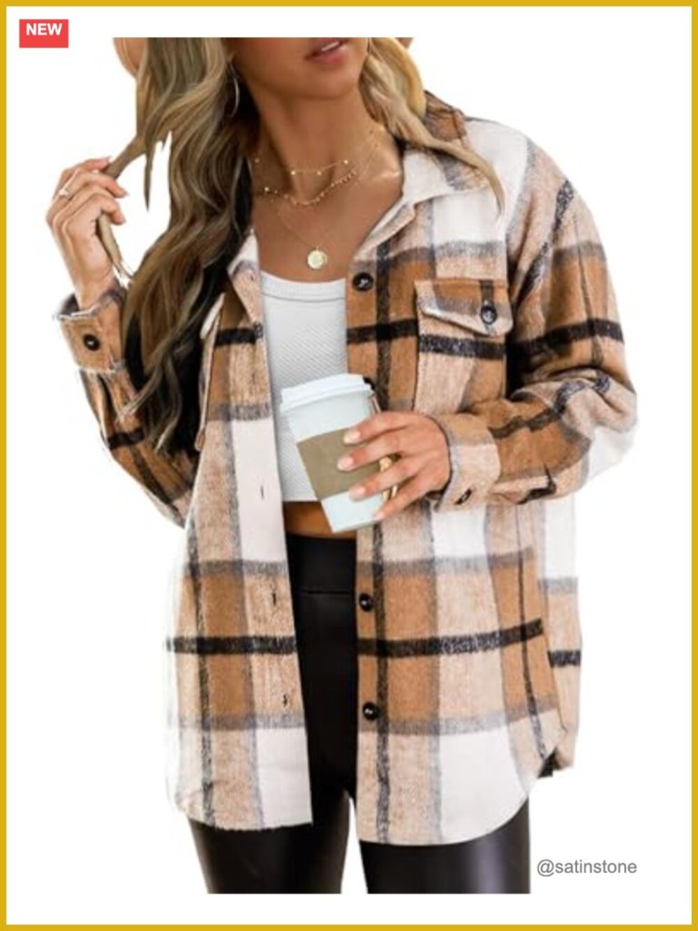 Women's Plaid Flannel Shacket Long Sleeve Button Down Jacket